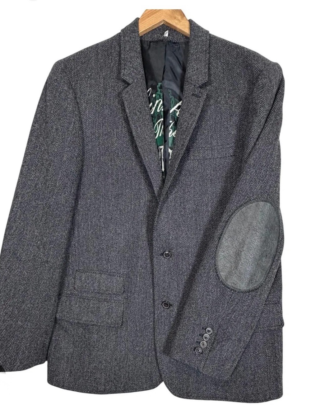 Juicy Couture Charcoal Herringbone Blazer with Elbow Patches